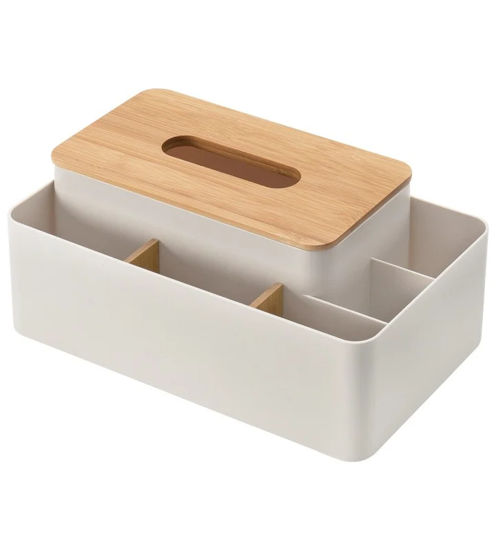 Bamboo-Lid Table Tidy, Apricot