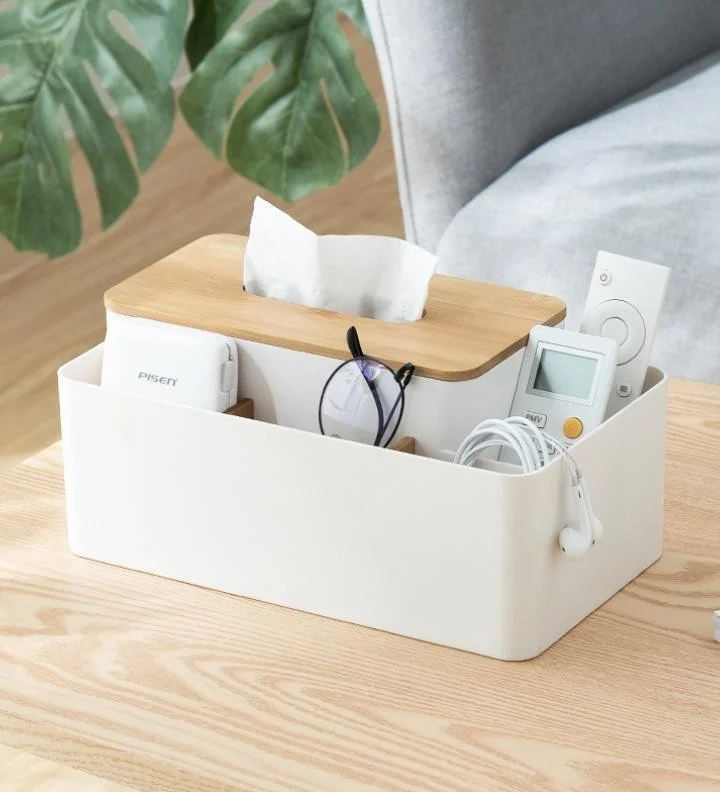 Bamboo-Lid Table Tidy, White — view 2