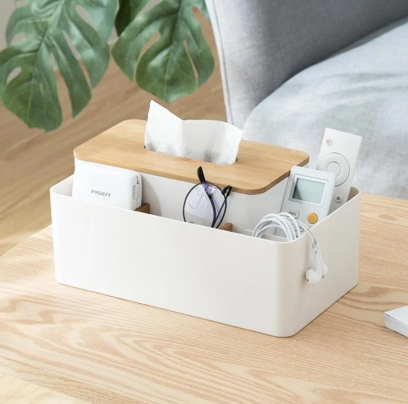 Bamboo-Lid Table Tidy, White — view 2