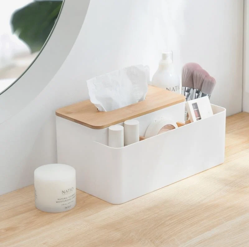 Bamboo-Lid Table Tidy, White — view 3