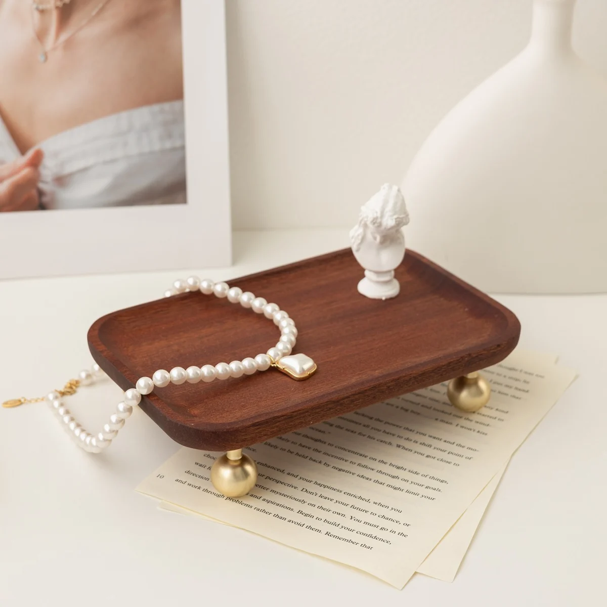 Footed Wood Tray, Rectangular