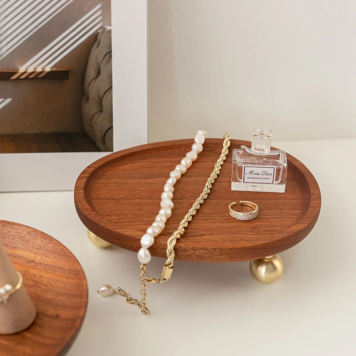 Footed Wood Tray, Round
