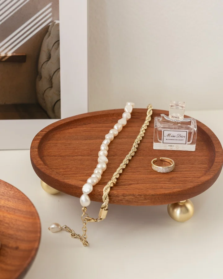 Footed Wood Tray, Round