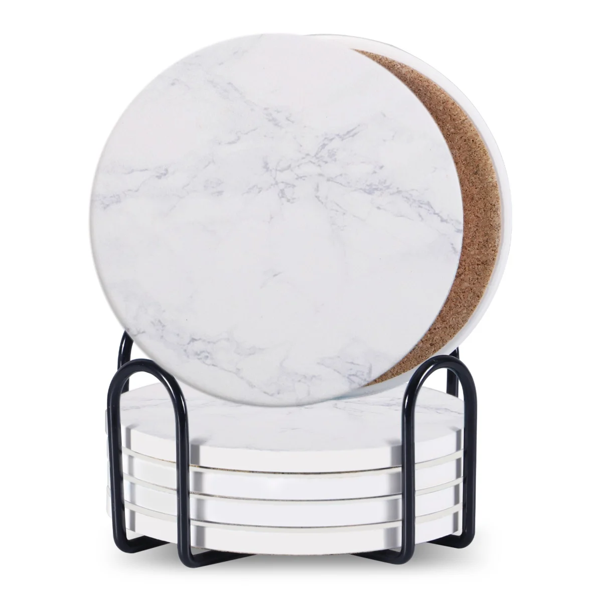Marble-Look Coasters with Stand, Set of 6