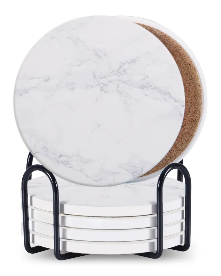 Marble-Look Coasters with Stand, Set of 6