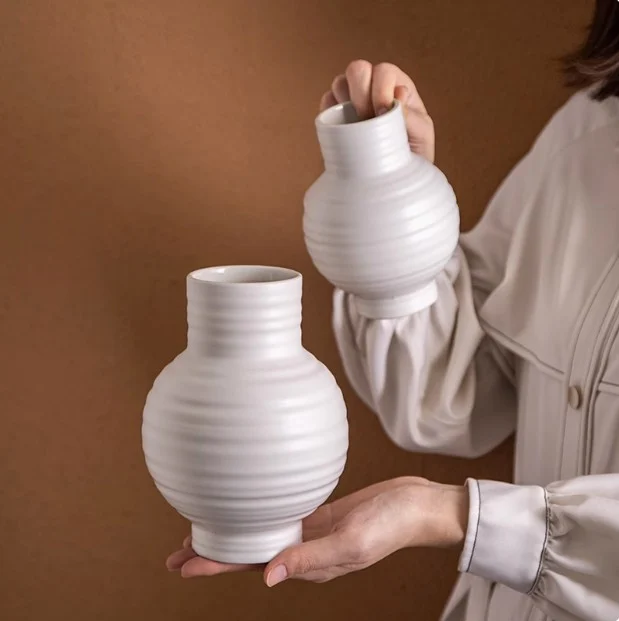 Ribbed Bulb Vase, Oat — view 2