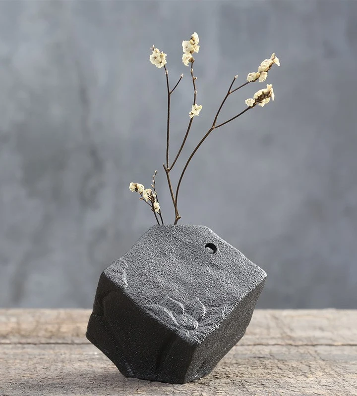 Stoneware Bud Vase, Tilted Cube