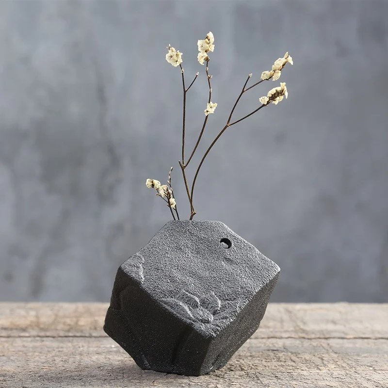 Stoneware Bud Vase, Tilted Cube