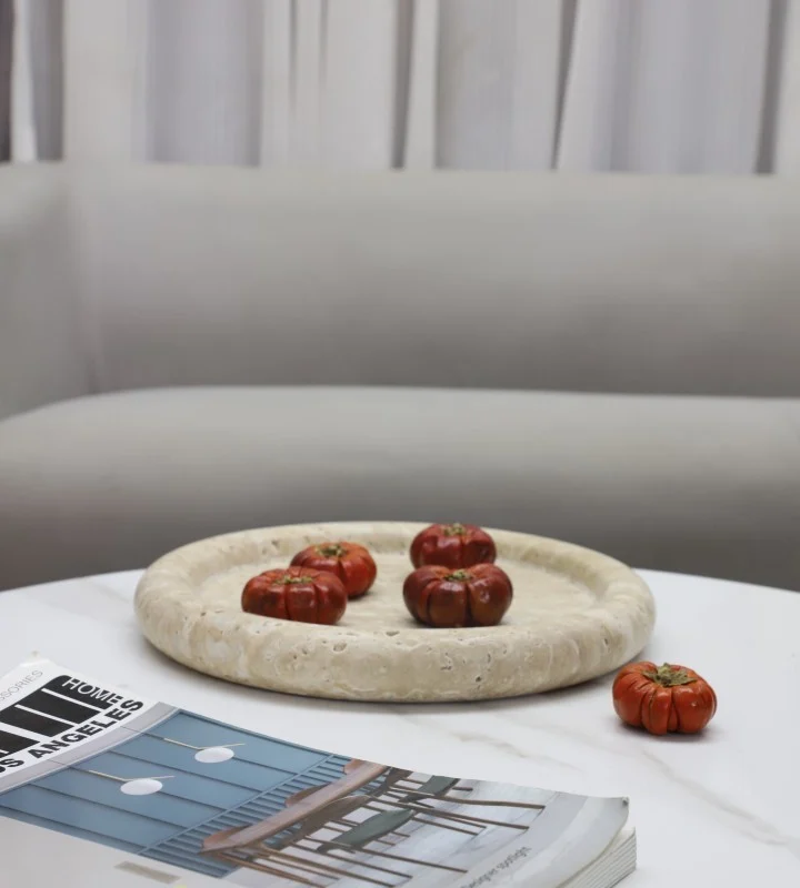 Travertine Round Tray, 20 cm