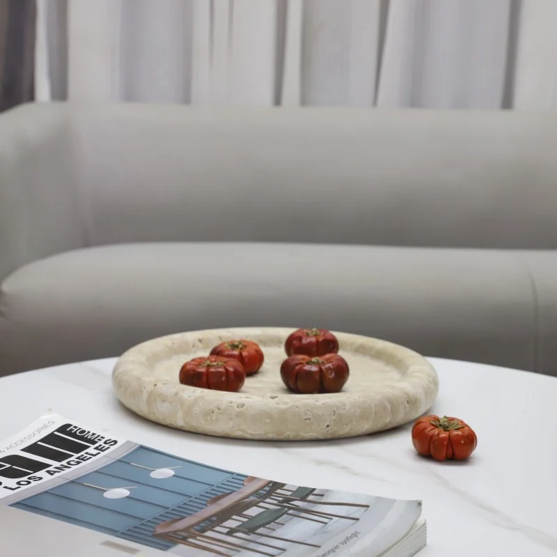 Travertine Round Tray, 20 cm