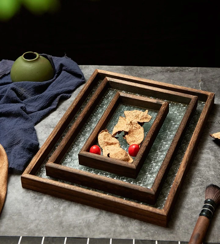 Wood and Pressed Glass Tray, Green, Large