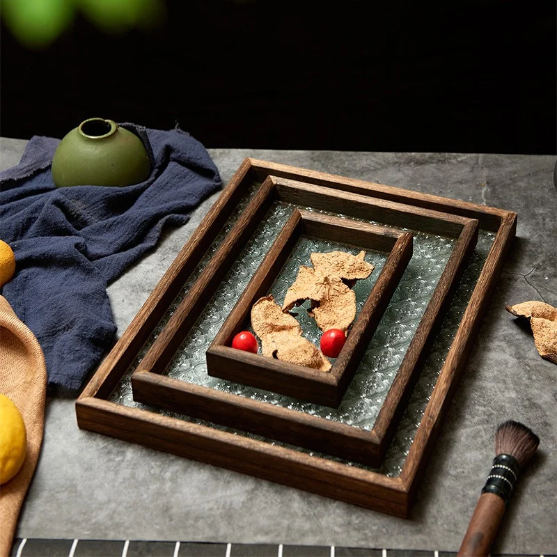 Wood and Pressed Glass Tray, Green, Large