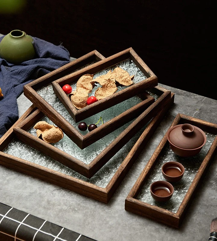 Wood and Pressed Glass Tray, White