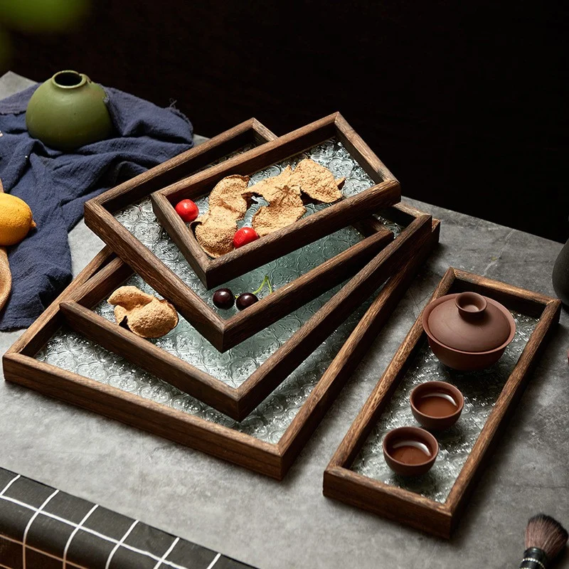 Wood and Pressed Glass Tray, White