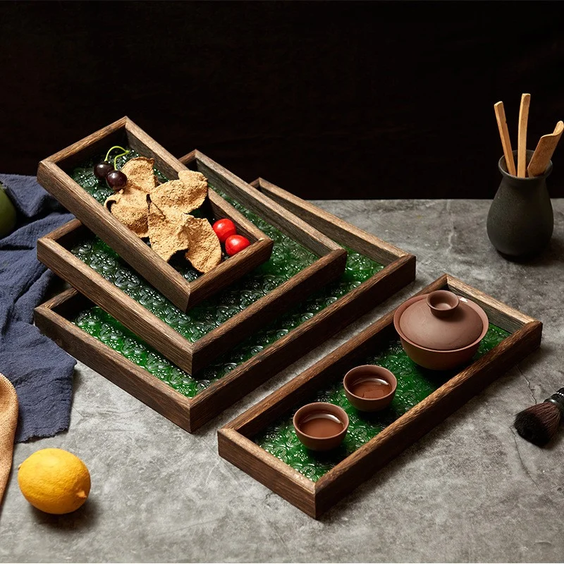Wood and Pressed Glass Tray, White — view 3